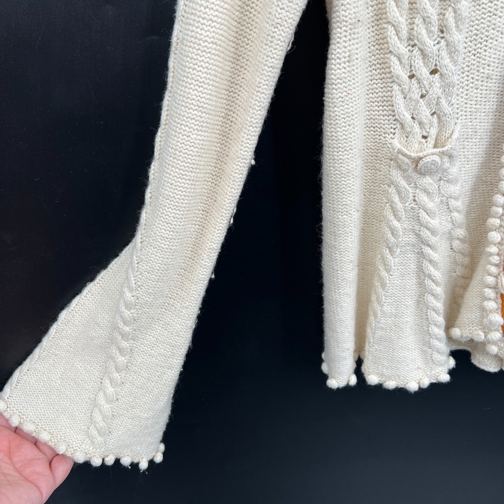 Anthropologie Laureate Lane retro grandma sweater cable knit pom pom XL - Picture 4 of 13